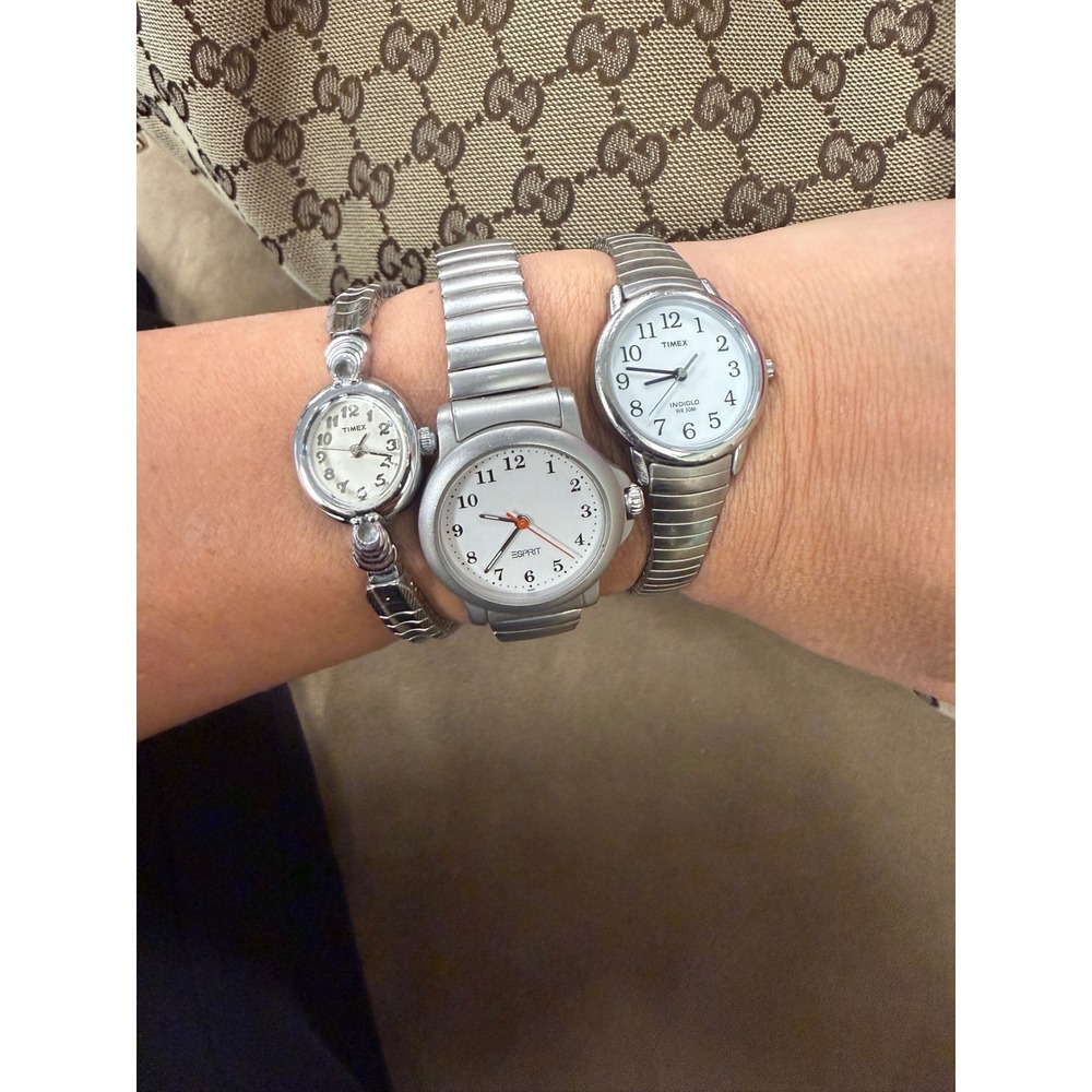 Vintage Women's Silver Expansion Band Watch Lot – Timex & Esprit (Set of 3)
